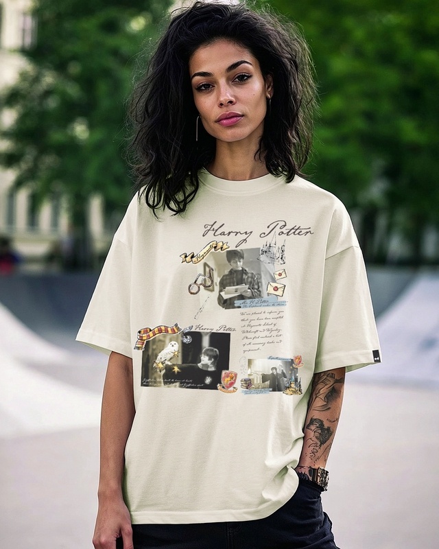 Shop Women's Off White Timeline Graphic Printed Oversized T-shirt-Front