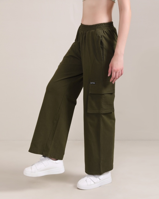 Shop Women's Olive Green Cargo Track Pants-Front