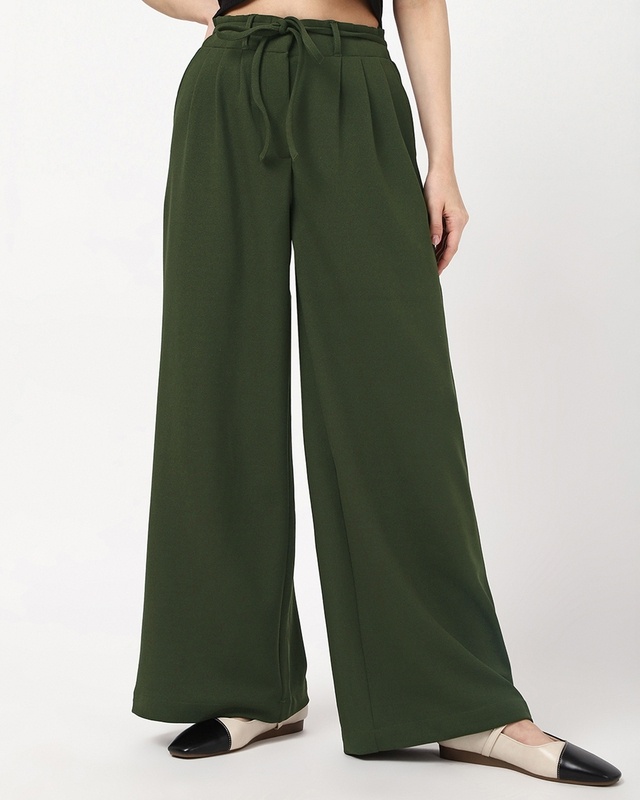 Shop Women's Olive Green Korean Pants-Front