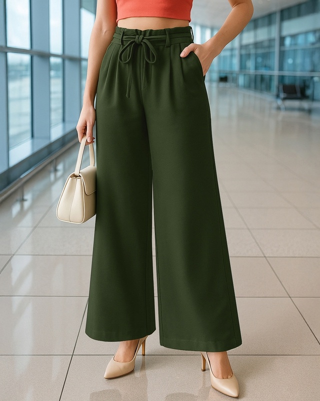 Shop Women's Olive Green Korean Pants-Front