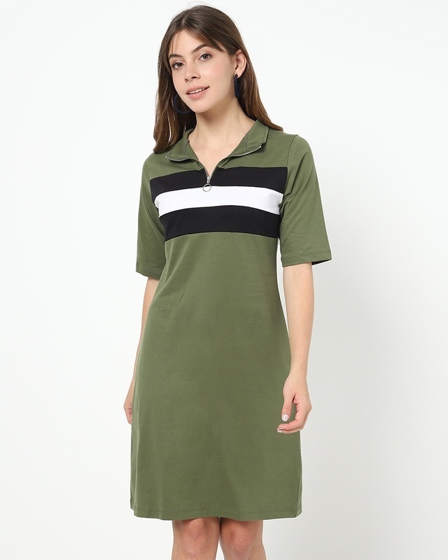 Shop Women's Olive High Neck Dress-Front
