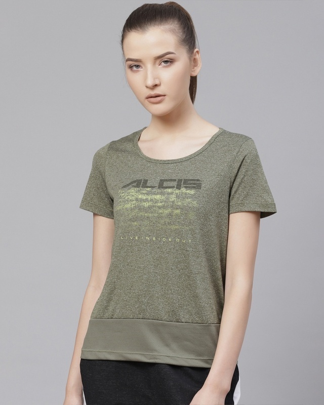 Shop Women's Olive Typography Slim Fit T-shirt-Front
