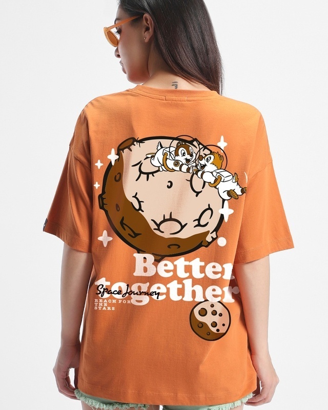 Shop Women's Orange Better Together Graphic Printed Oversized T-shirt-Front