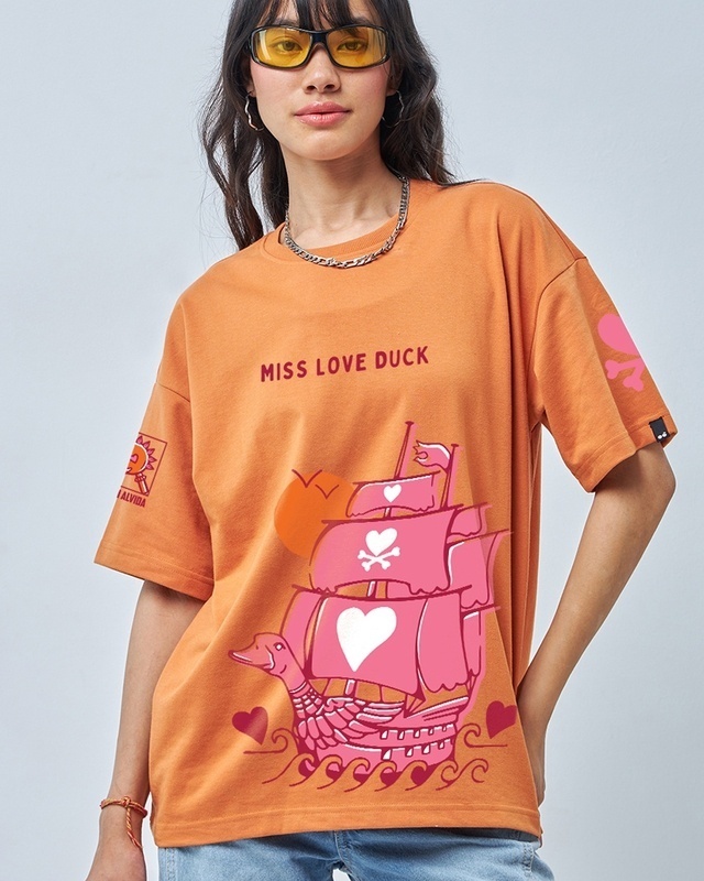 Shop Women's Orange Captain Alvida Graphic Printed Oversized T-shirt-Front