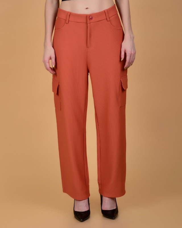 Shop Women's Orange Cargo Korean Pants-Front
