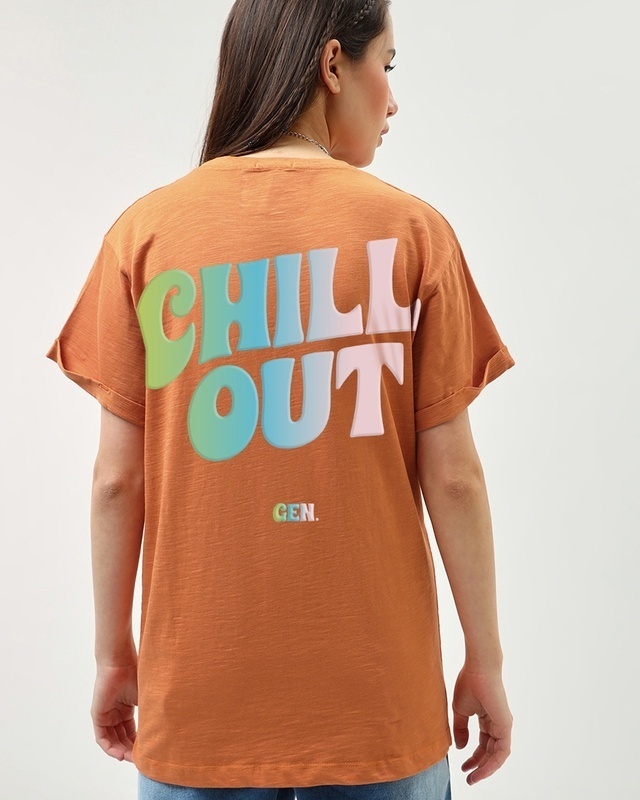 Shop Women's Orange Chill Out Graphic Printed Boyfriend T-shirt-Front