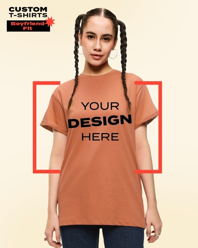 Shop Women's Orange Customizable Boyfriend T-shirt-Front