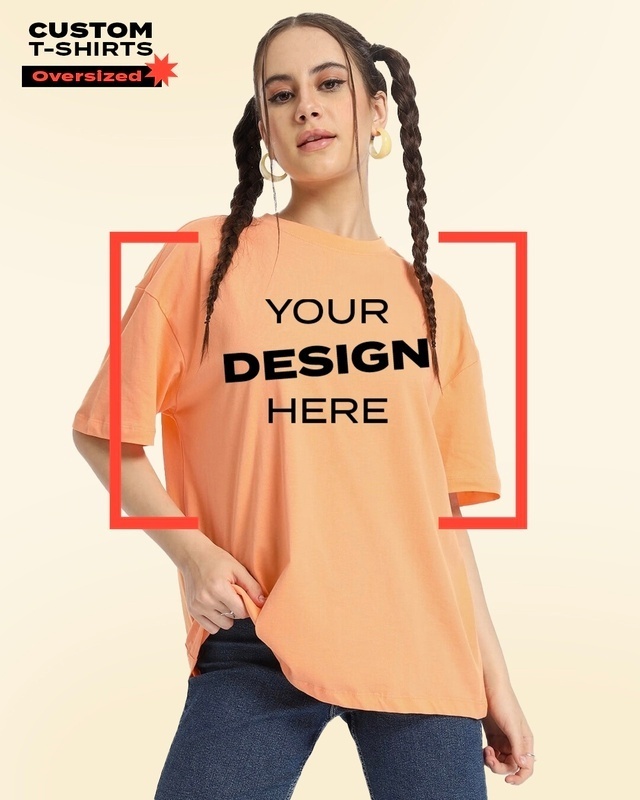 Shop Women's Orange Customizable Streetwear Oversized T-shirt-Front