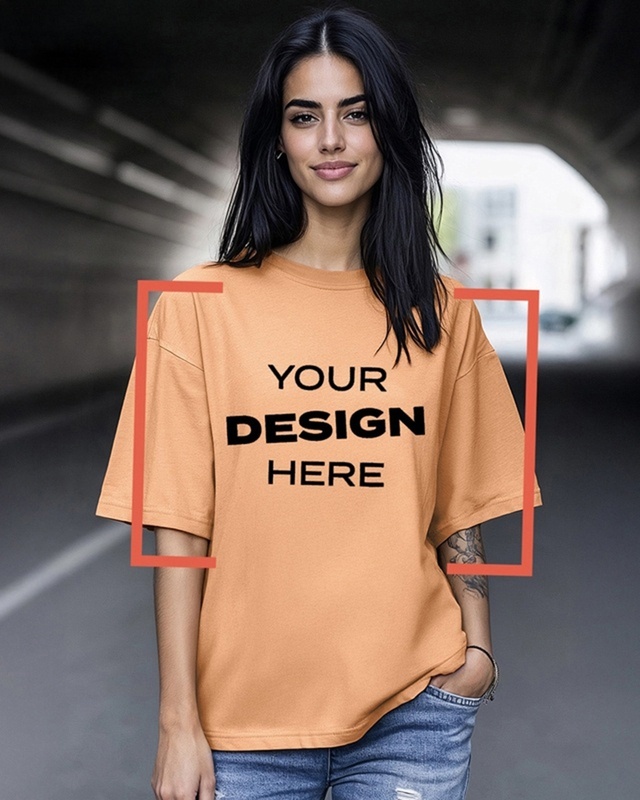 Women's Orange Customizable Streetwear Oversized T-shirt