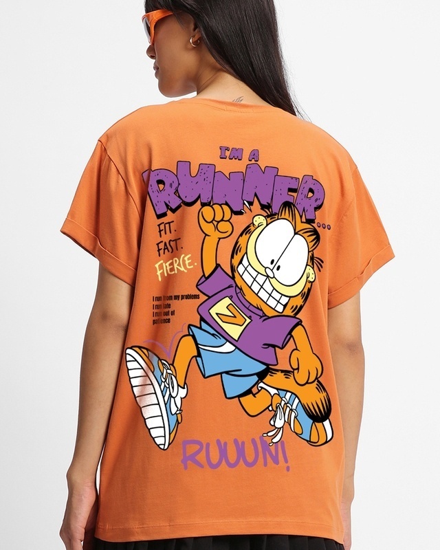 Shop Women's Orange Da Runner Graphic Printed Boyfriend T-shirt-Front