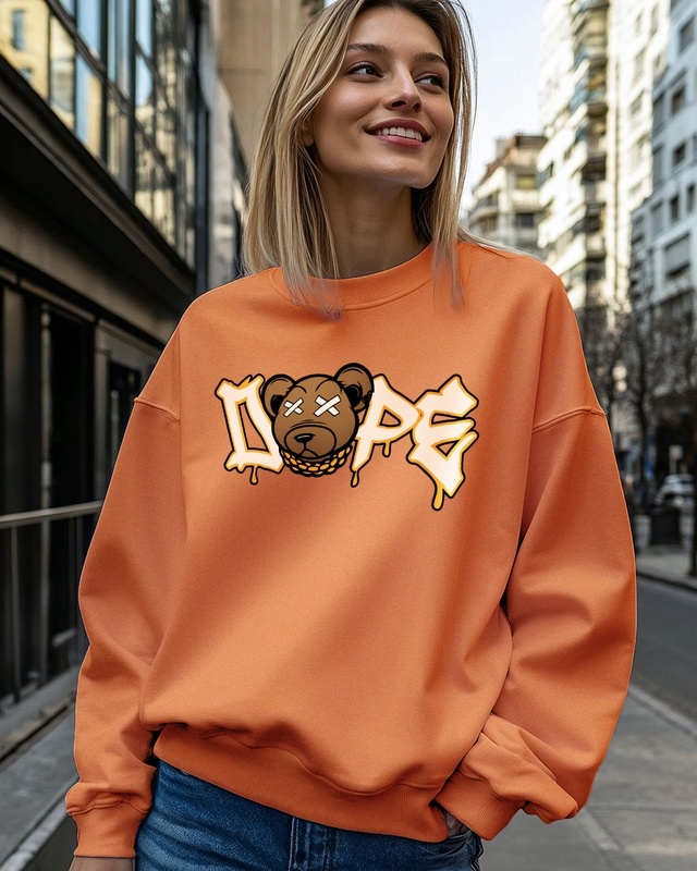 Shop Women's Orange Dope Bear Graphic Printed Oversized Sweatshirt-Front