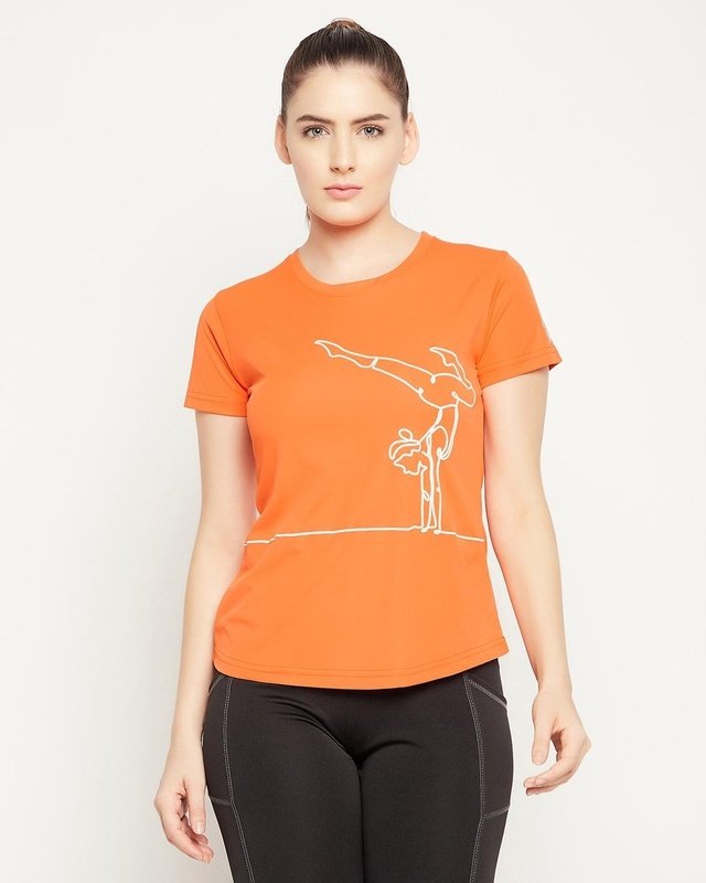 Shop Women's Orange Graphic Printed Activewear T-shirt-Front