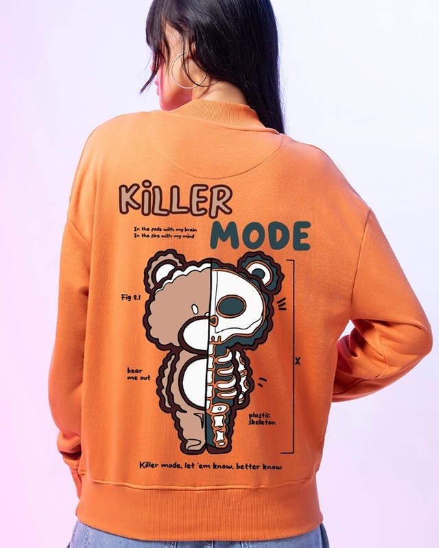 Shop Women's Orange Killer Mode Graphic Printed Oversized Sweatshirt-Front