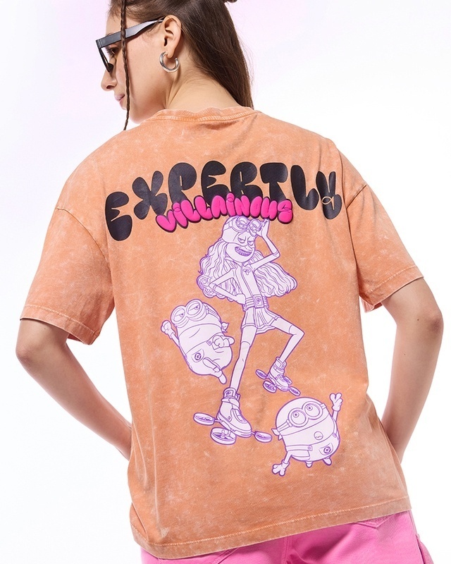 Shop Women's Orange Not Your Hero Graphic Printed Oversized Acid Wash T-shirt-Front