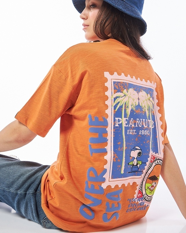 Shop Women's Orange Over The Sea Graphic Printed Oversized T-shirt-Front