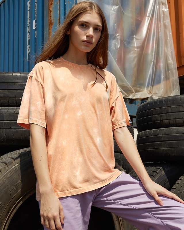 Shop Women's Orange Oversized Acid Wash T-shirt-Front