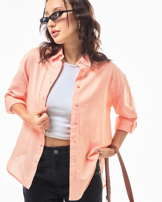 Shop Women's Orange Oversized Shirt-Front