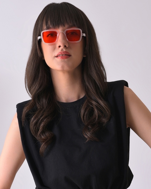 Shop Women's Orange Rectangle UV Protected Lens Sunglasses-Front