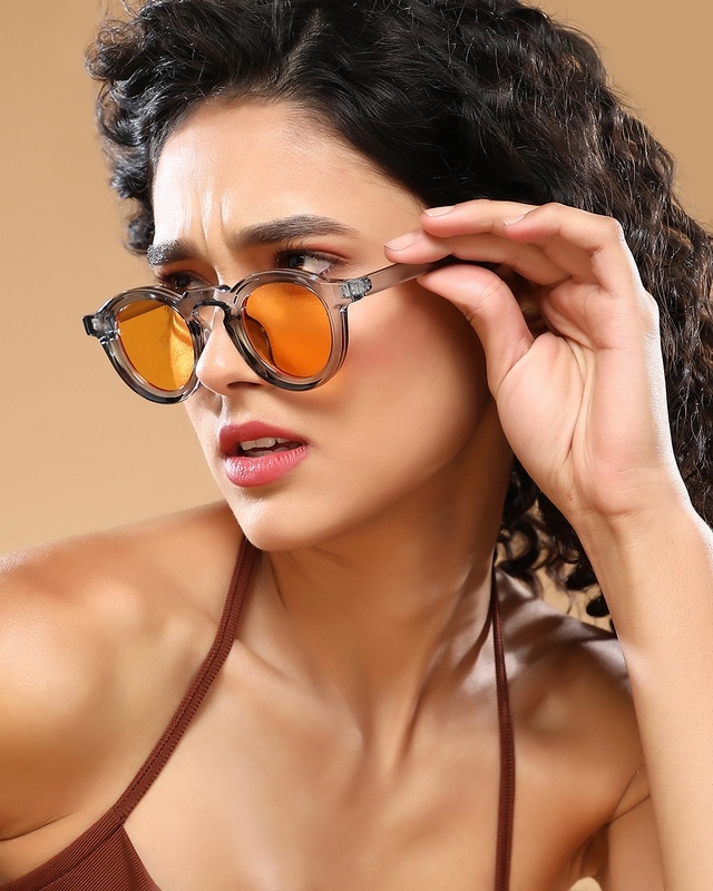 Shop Women's Orange Round Polarised Lens Sunglasses-Front