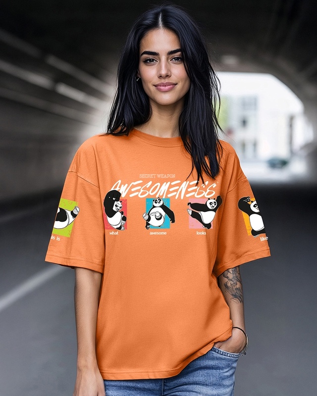 Shop Women's Orange Secret Weapon Graphic Printed Oversized T-shirt-Front