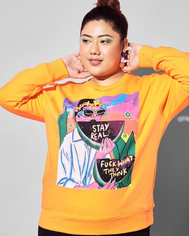 Shop Women's Orange Stay Real Printed Plus Size Sweatshirt-Front