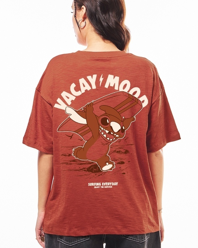 Shop Women's Orange Stitch Vacay Mood Graphic Printed Oversized T-shirt-Front