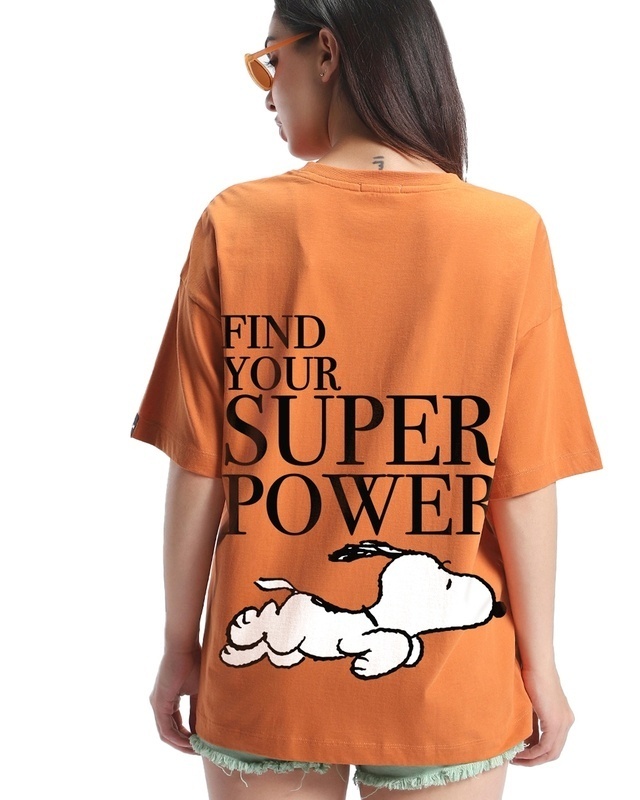 Shop Women's Orange Super Power Graphic Printed Oversized T-shirt-Front