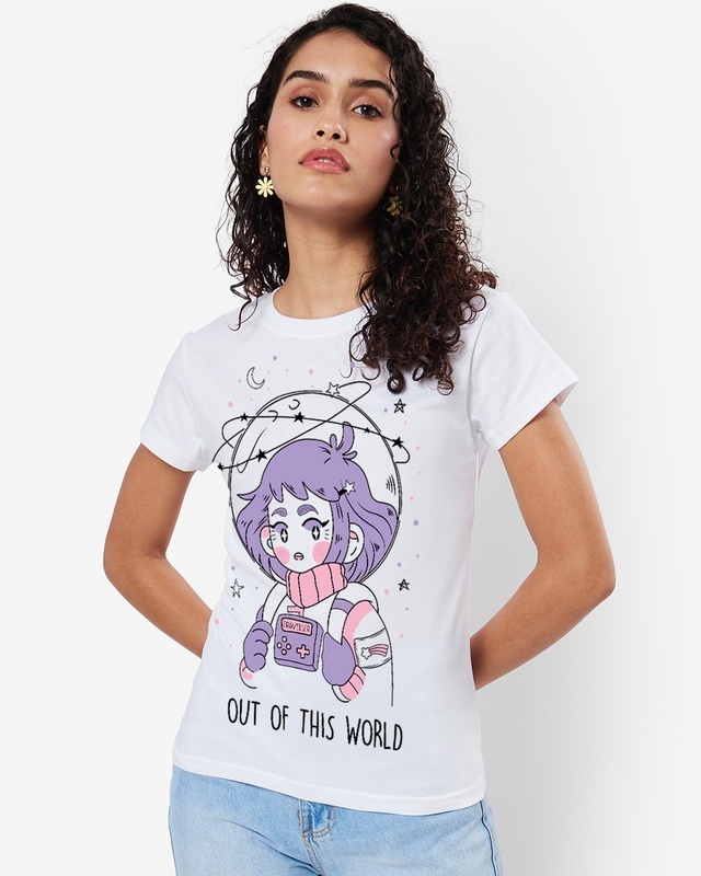 Shop Women's White Out of this World Graphic Printed T-shirt-Front