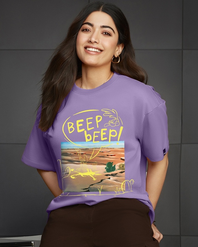 Shop Women's Paisley Purple Beep Beep Graphic Printed Oversized T-shirt-Front