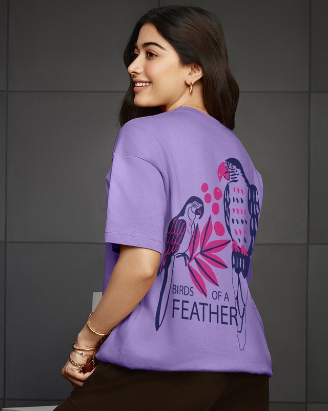 Women's Paisley Purple Birds Of a Feather Graphic Printed Oversized T-shirt