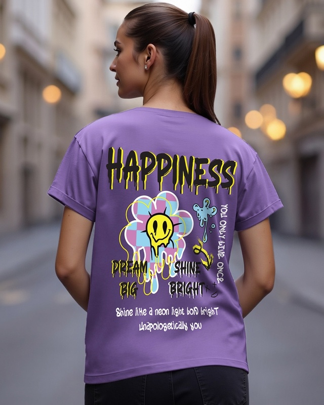 Shop Women's Paisley Purple Happiness Graphic Printed Boyfriend T-shirt-Front