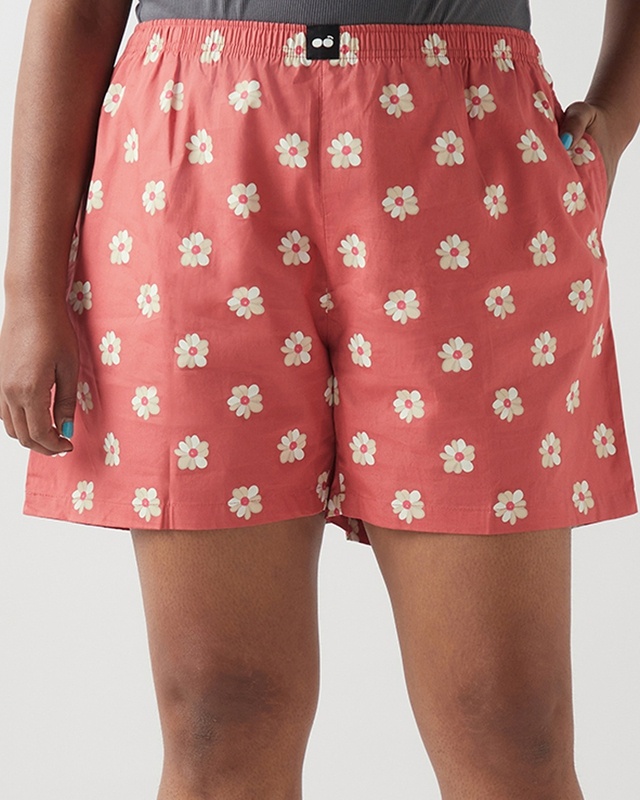 Shop Women's Peach All Over Printed Plus Size Boxer Shorts-Front