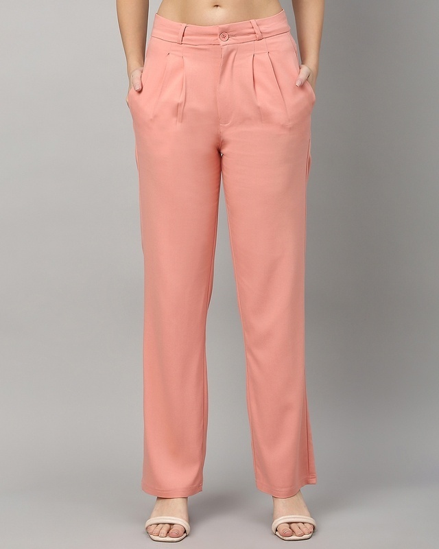 Shop Women's Peach Straight Fit Pants-Front