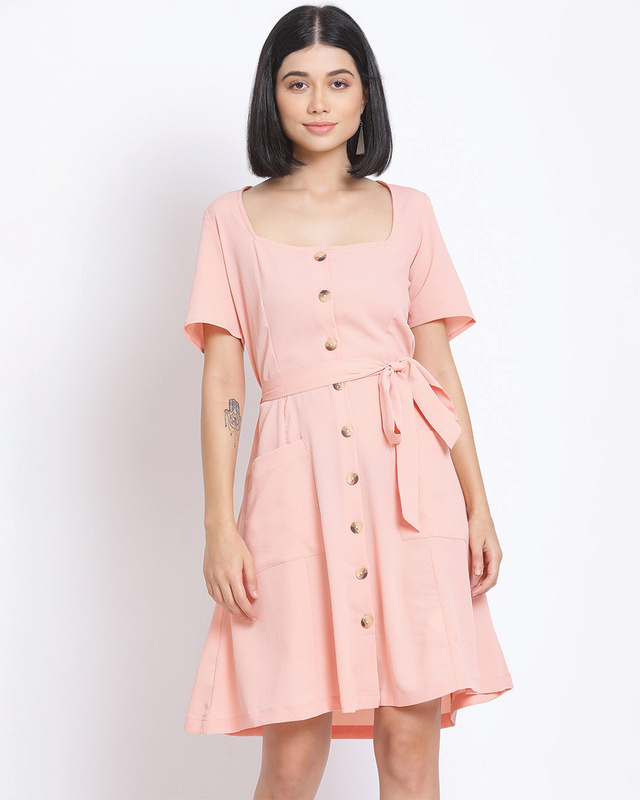 Shop Women's Peachy Pink A-Line Dress-Front