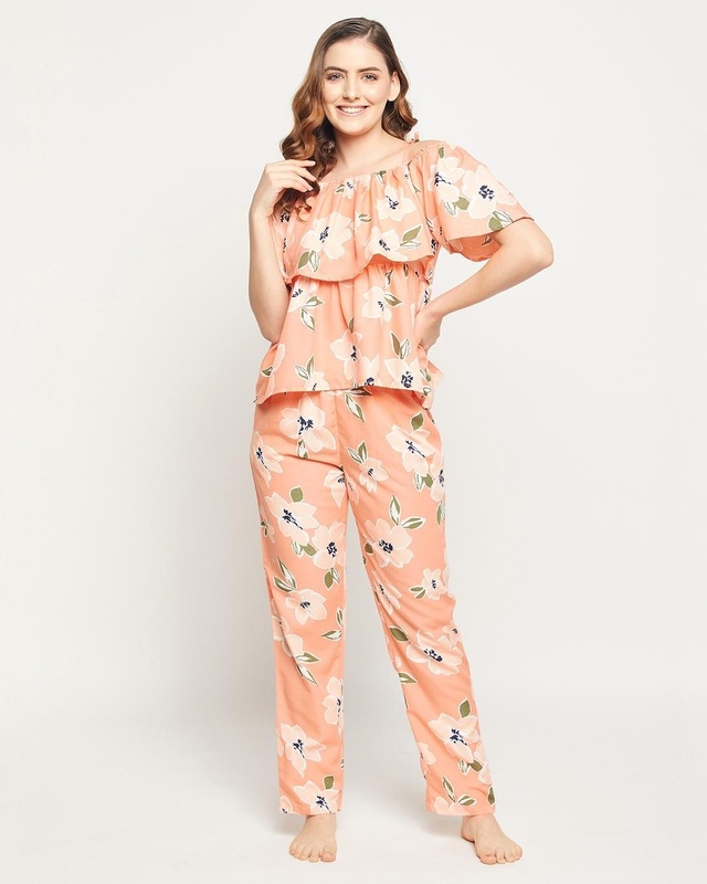 Shop Women's Pink All Over Floral Printed Nightsuit-Front