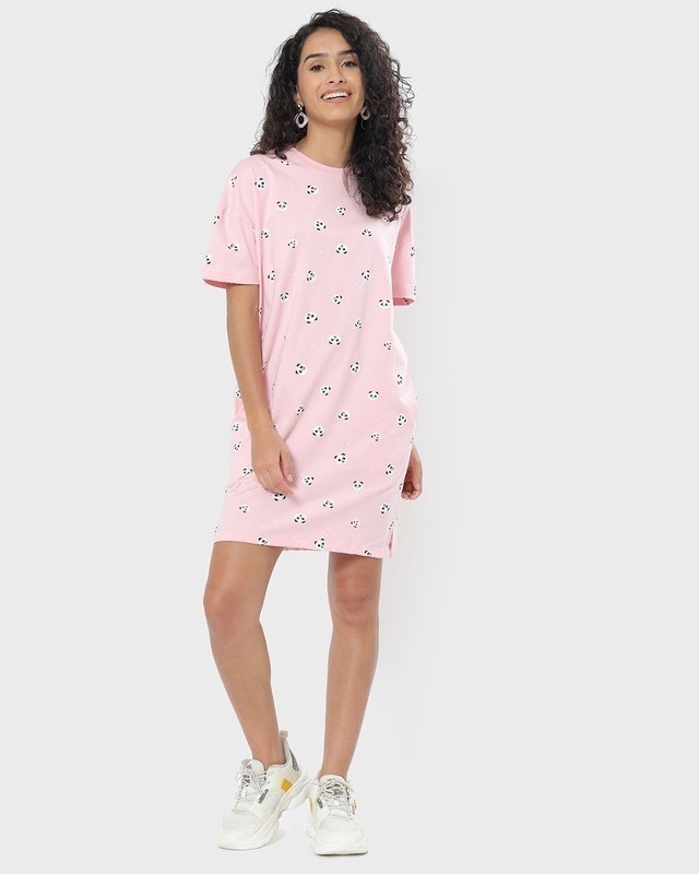 Shop Women's Pink All Over Printed Oversized Dress-Front