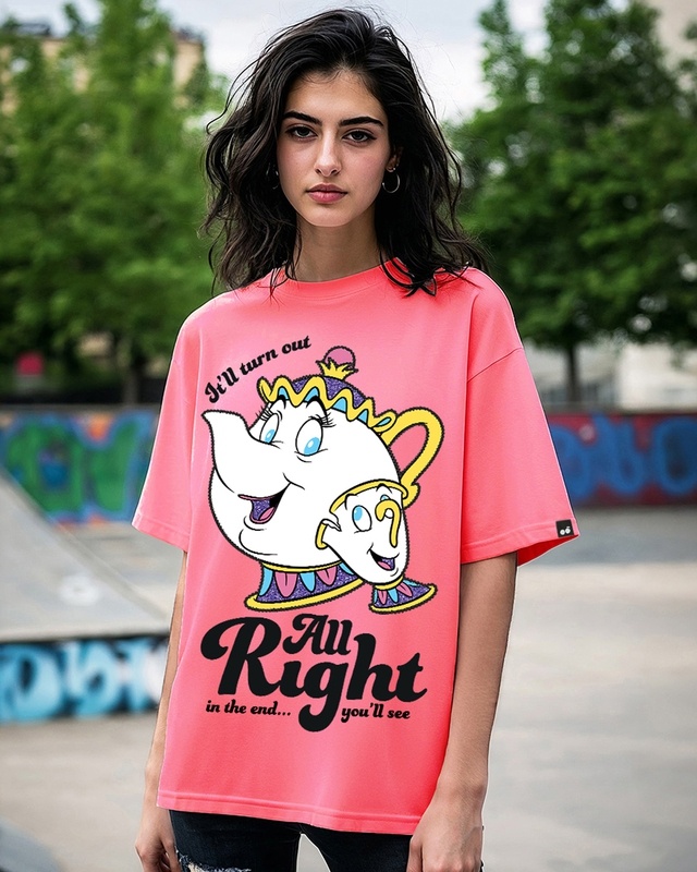 Shop Women's Pink All Right Graphic Printed Oversized T-shirt-Front