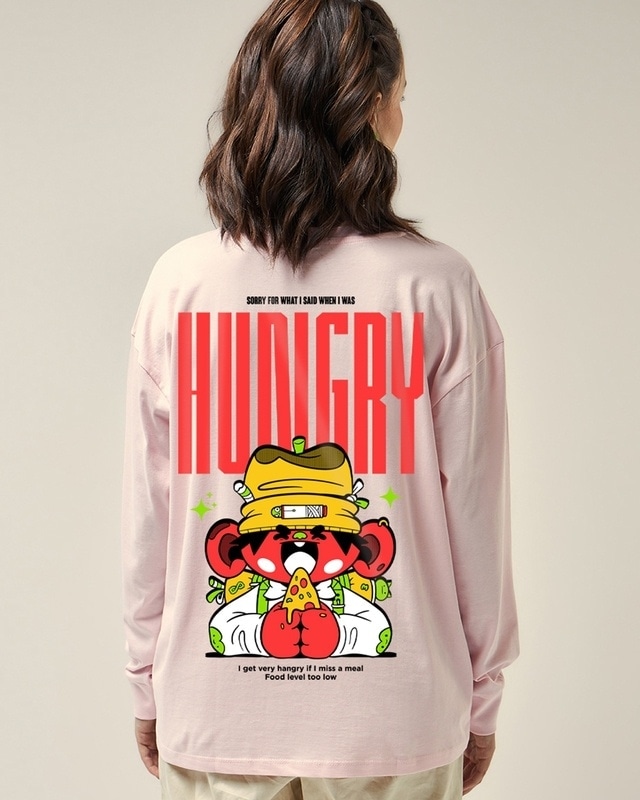 Shop Women's Pink Always Hungry Graphic Printed Oversized T-shirt-Front