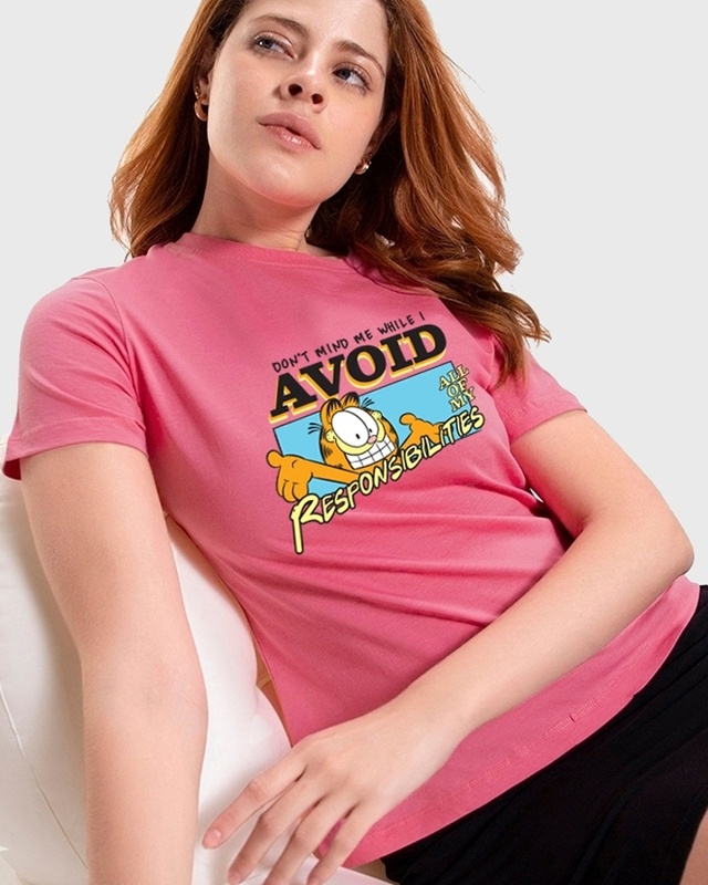 Shop Women's Pink Avoiding Responsibilities Graphic Printed T-shirt-Front