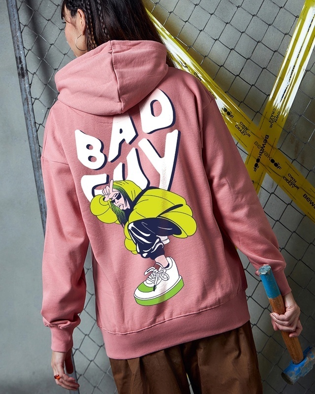 Shop Women's Pink Bad Guy Billie Graphic Printed Oversized Hoodies-Front