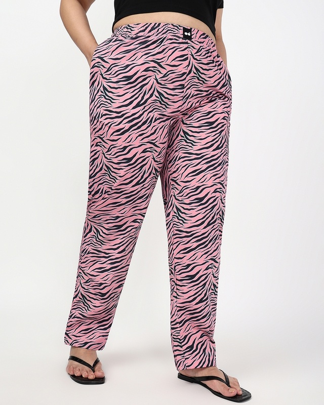 Shop Women's Pink & Black All Over Printed Plus Size Pyjamas-Front