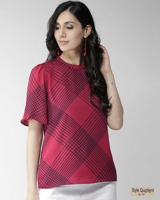 Shop Women's Pink & Black Checked Top-Front