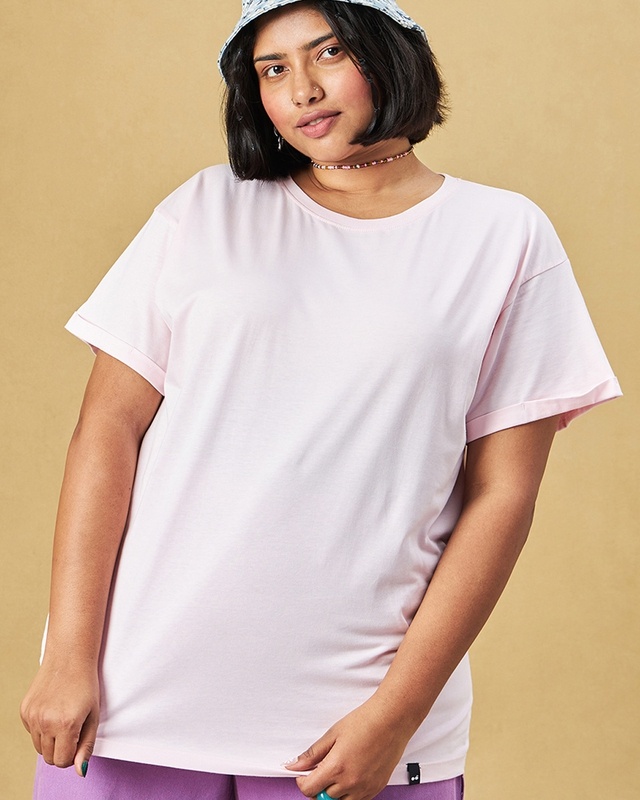 Shop Women's Pink Boyfriend Plus Size T-shirt-Front