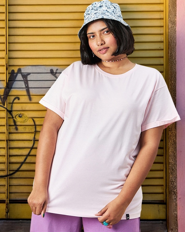 Shop Women's Pink Boyfriend Plus Size T-shirt-Front