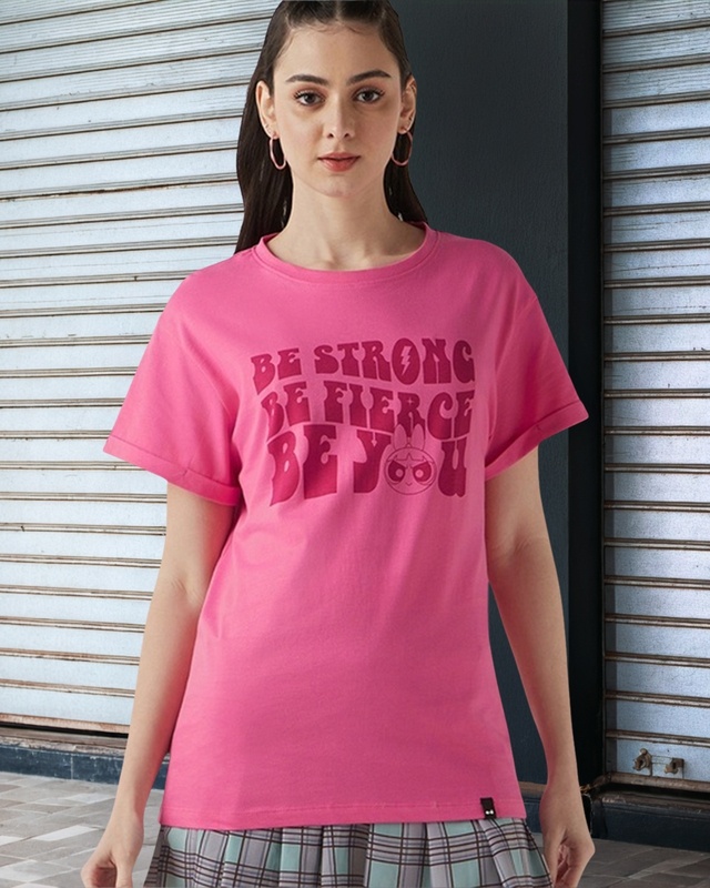 Shop Women's Pink Buy Myself Flowers Typography Boyfriend T-shirt-Front