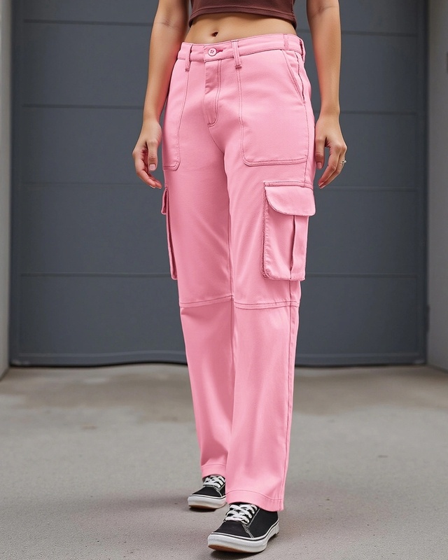 Shop Women's Pink Cargo Pants-Front
