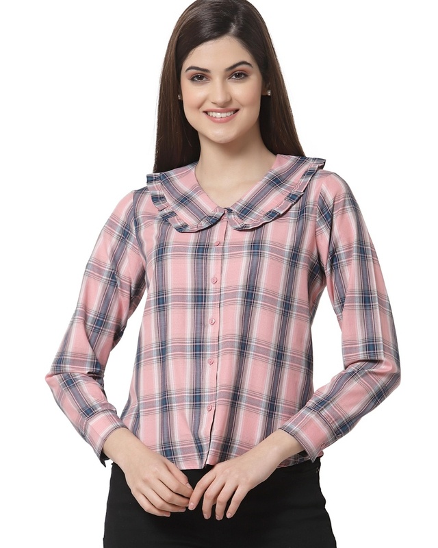 Shop Women's Pink Checked Shirt-Front