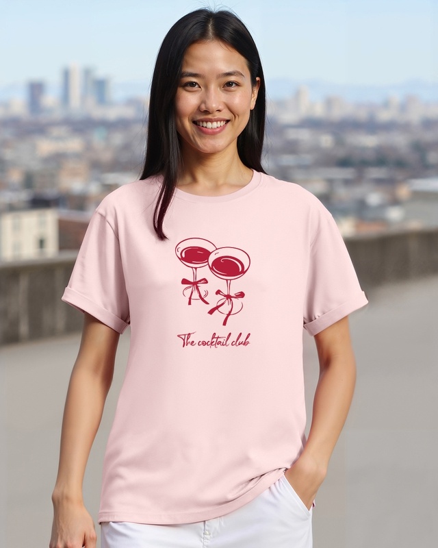 Shop Women's Pink Cocktail Club Graphic Printed Boyfriend T-shirt-Front