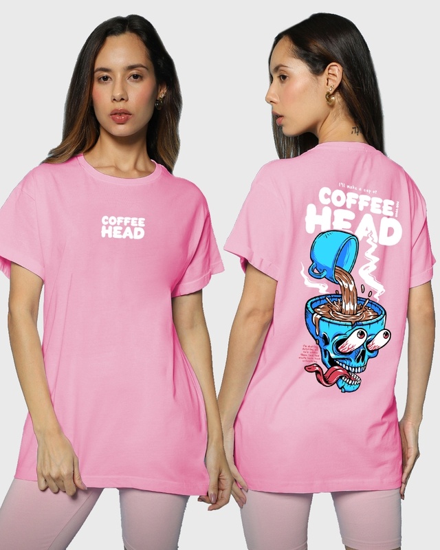 Shop Women's Pink Coffee Head Graphic Printed Boyfriend T-shirt-Front