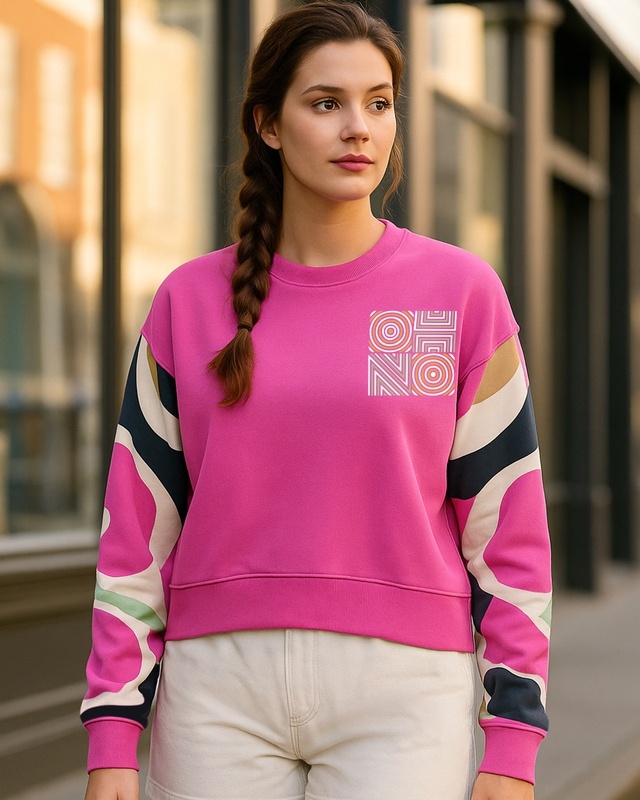 Shop Women's Pink Color Block Oversized Sweatshirt-Front